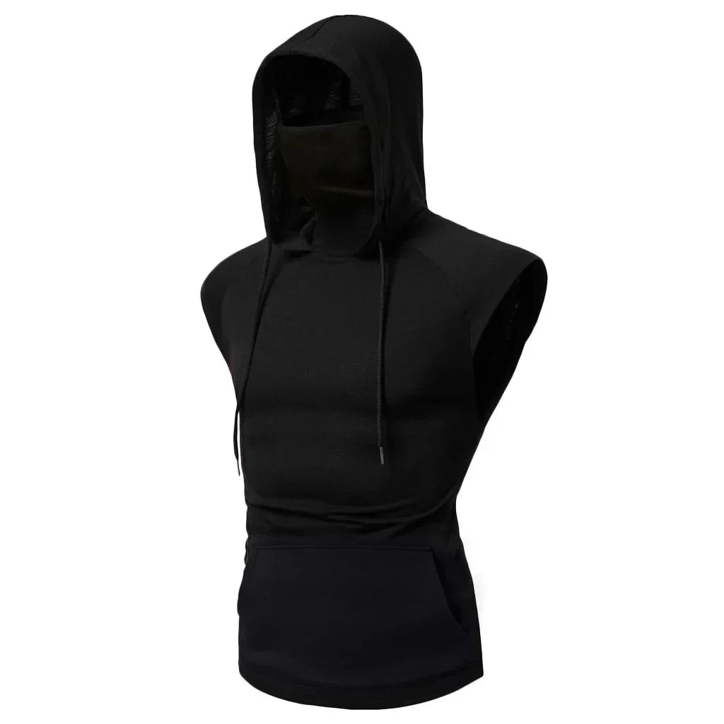 Mens Face Cover  Sleeveless Hoodie