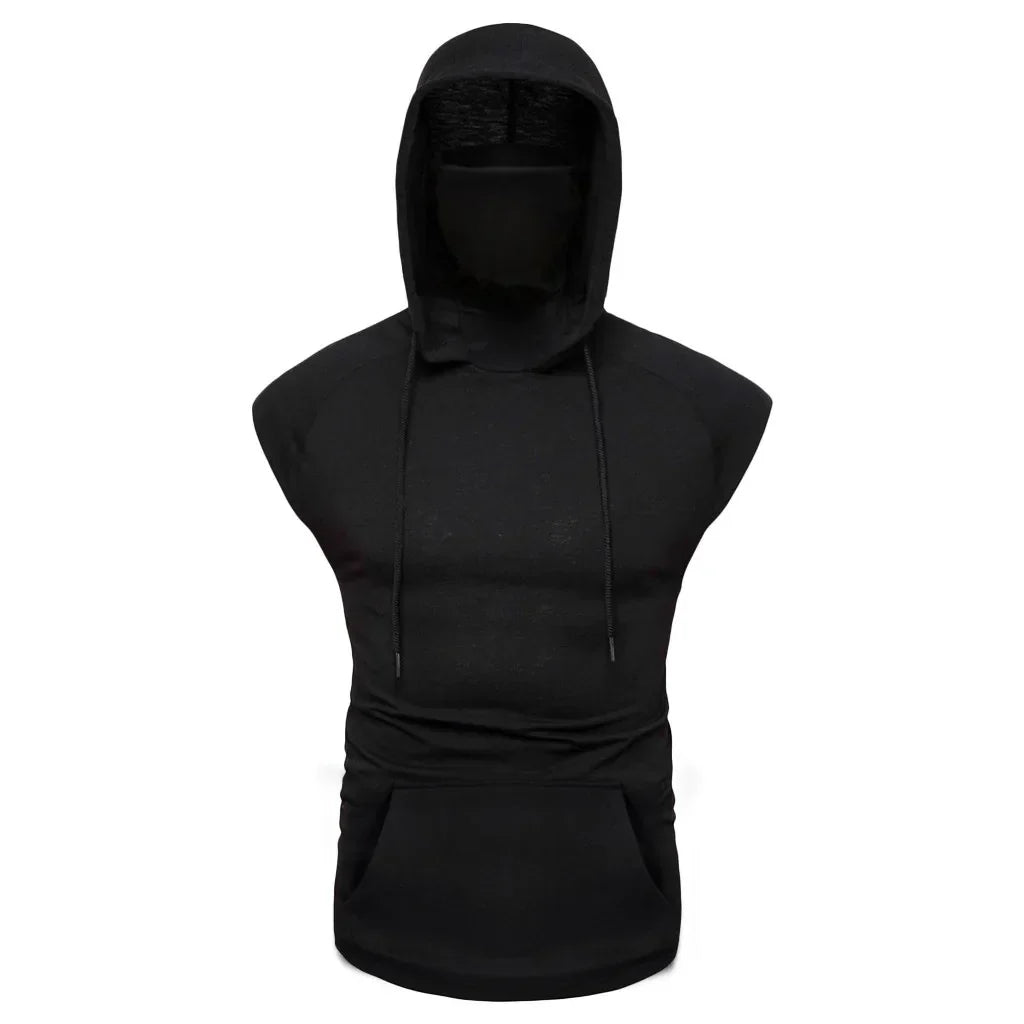 Mens Face Cover  Sleeveless Hoodie