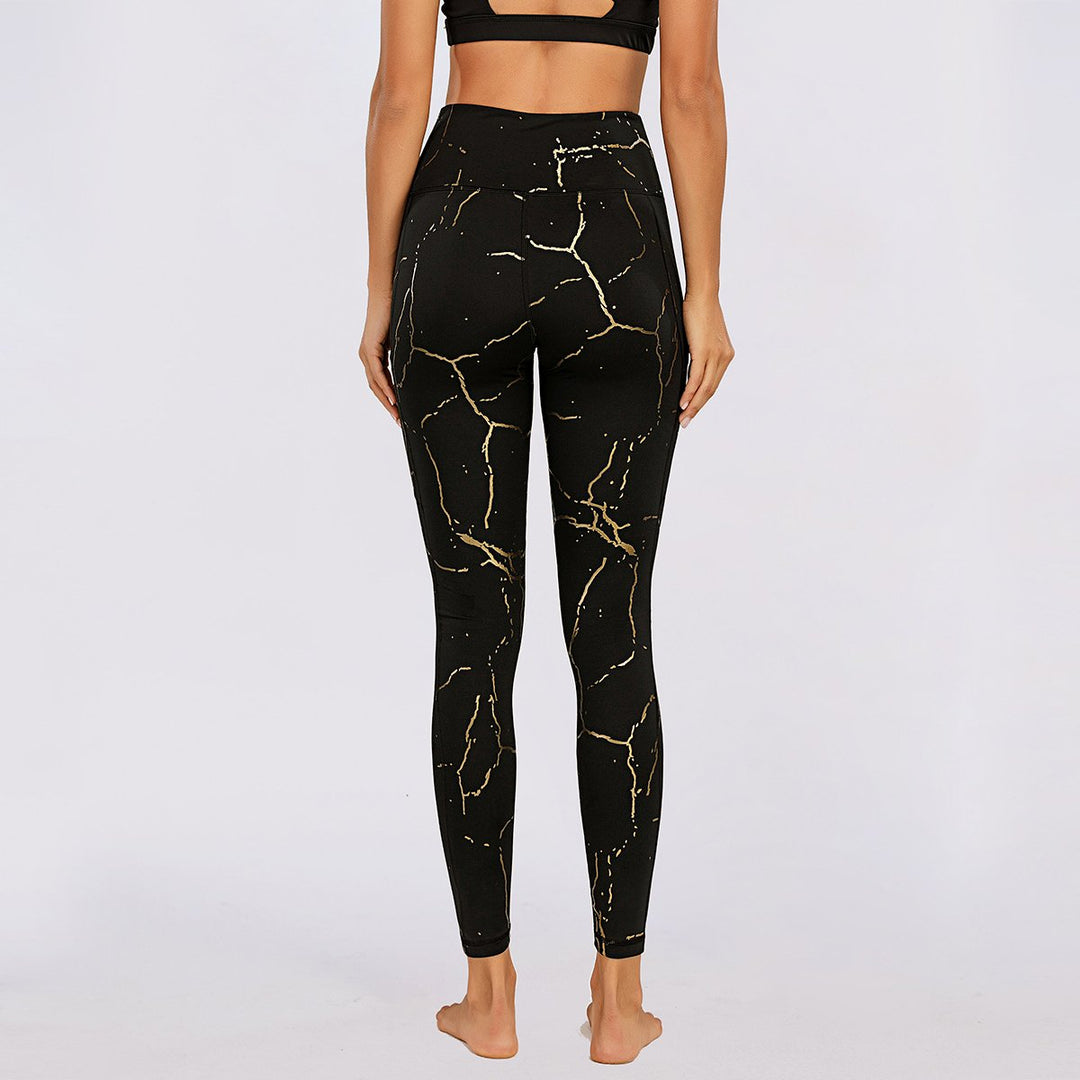 Gold marble printed Yoga leggings with pocket